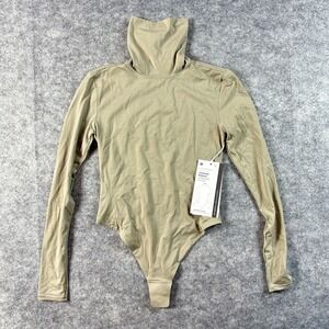 Lululemon Ultra Soft Nulu Turtleneck Bodysuit RVSN River Stone Grey Tan Size L